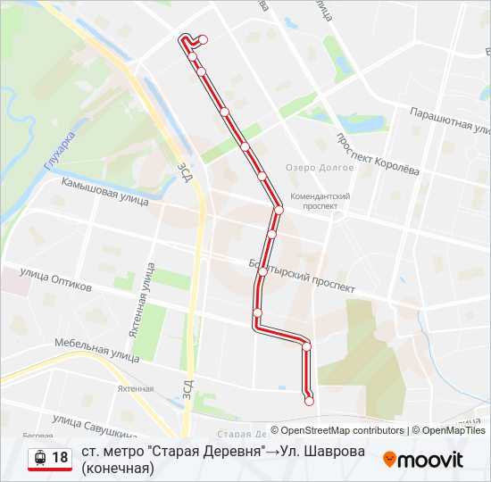 Трамвай 18: карта маршрута
