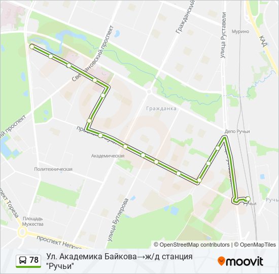 78 маршрут ульяновск. 78 Автобус маршрут. Маршрут 78 автобуса Москва остановки на карте. Ул.Академика Байкова 8 на карте СПБ. Маршрут автобуса 78 с остановками на карте СПБ.