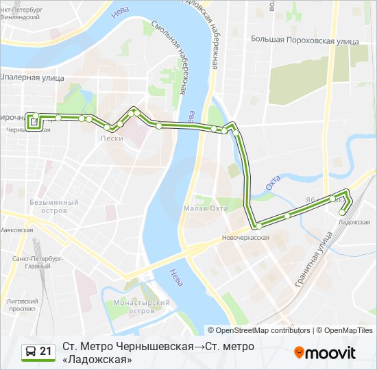 Автобус 21: карта маршрута