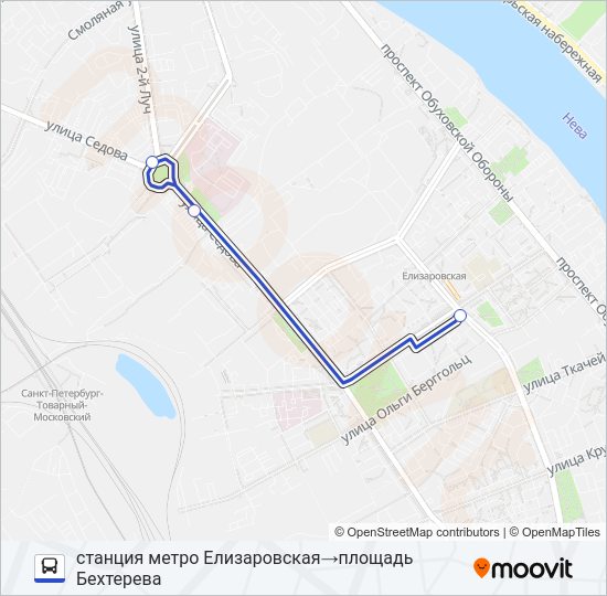 Автобус М. "ЕЛИЗАРОВСКАЯ" - БЦ Т4: карта маршрута