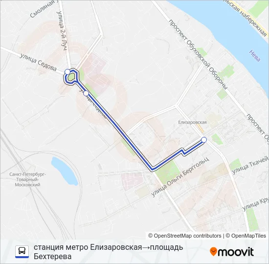 Автобус М. "ЕЛИЗАРОВСКАЯ" - БЦ Т4: карта маршрута