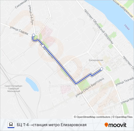 Автобус М. "ЕЛИЗАРОВСКАЯ" - БЦ Т4: карта маршрута
