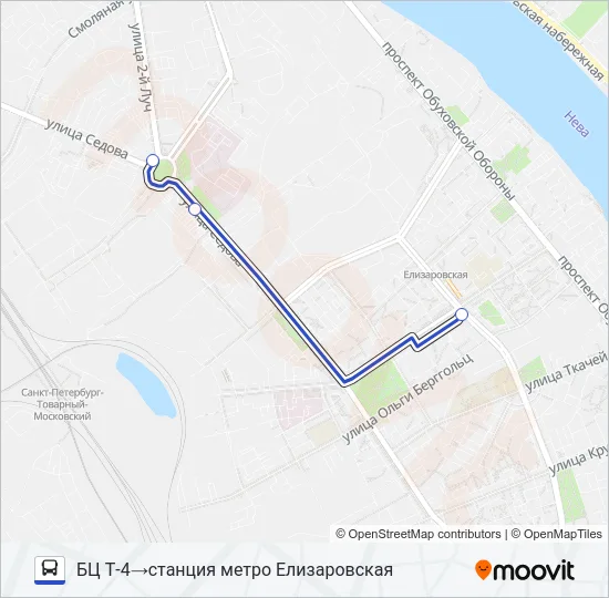 Автобус М. "ЕЛИЗАРОВСКАЯ" - БЦ Т4: карта маршрута