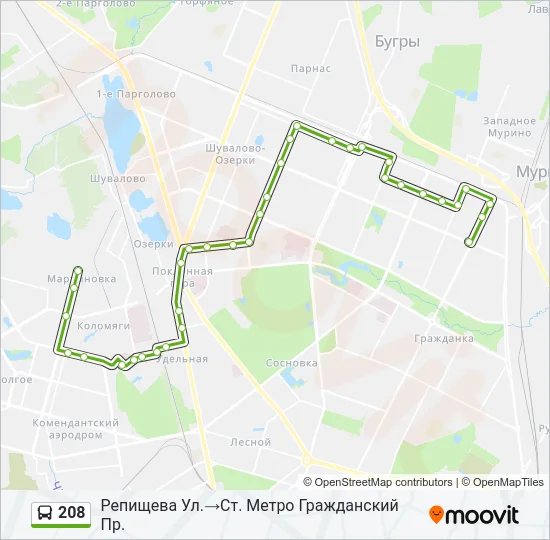 208 Bus Line Map