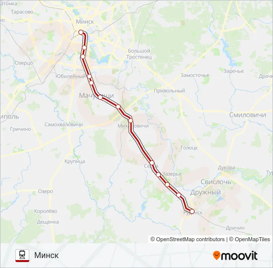 МІНСК - РУДЗЕНСК Train Line Map