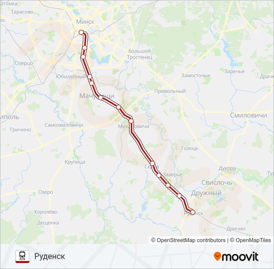 Поезд МІНСК - РУДЗЕНСК: карта маршрута