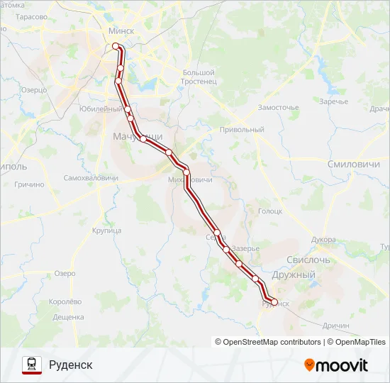 МІНСК - РУДЗЕНСК Train Line Map
