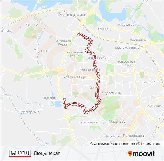 Автобус 121Д: карта маршрута