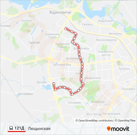 Автобус 121Д: карта маршрута