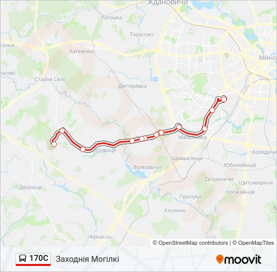 Автобус 170С: карта маршрута