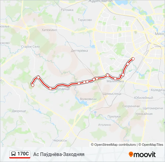 Автобус 170С: карта маршрута