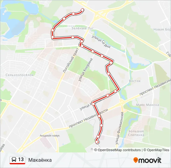 Автобус 13: карта маршрута