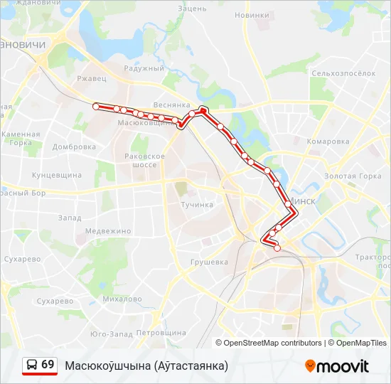 Автобус 69: карта маршрута
