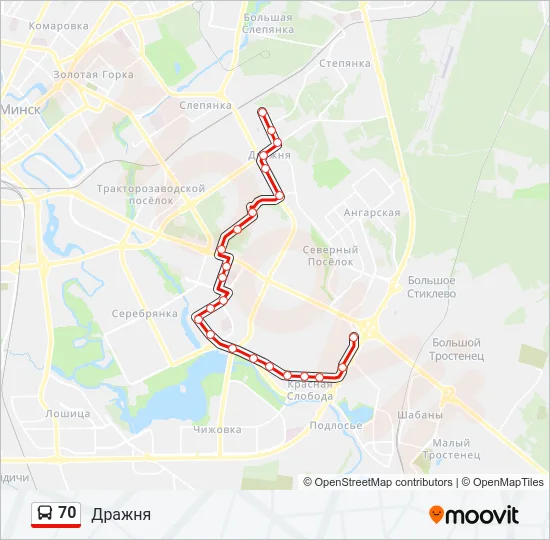Автобус 70: карта маршрута
