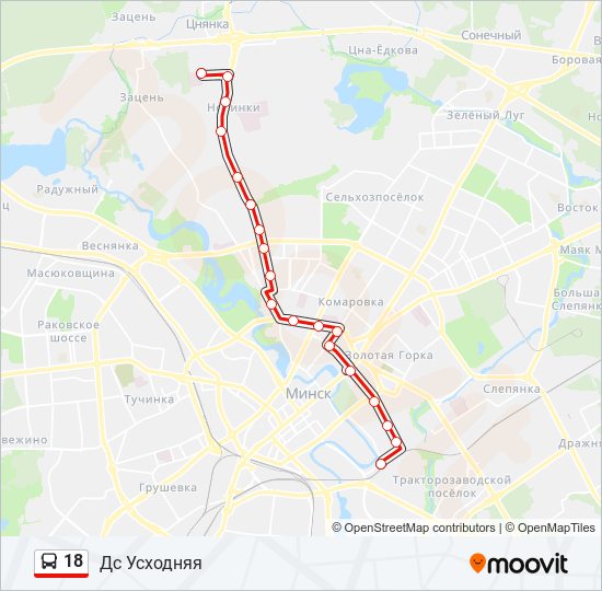 Маршрут автобуса 18 с остановками на карте