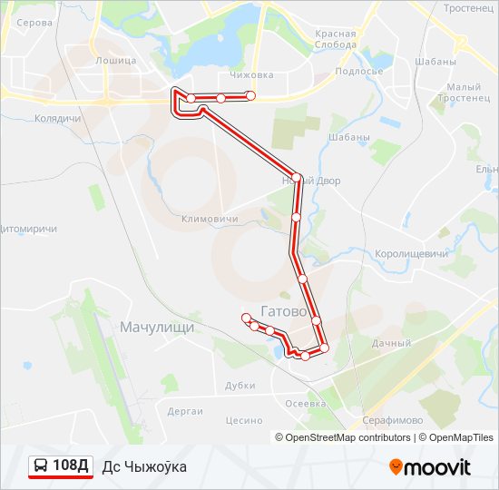 Автобус 108Д: карта маршрута