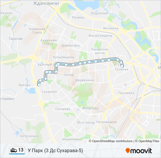 Троллейбус 13: карта маршрута