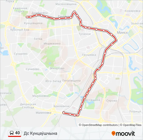 Автобус 40: карта маршрута