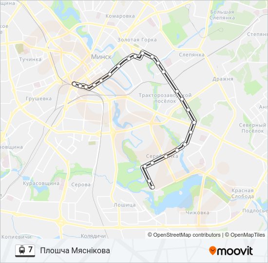 Трамвай 7: карта маршрута