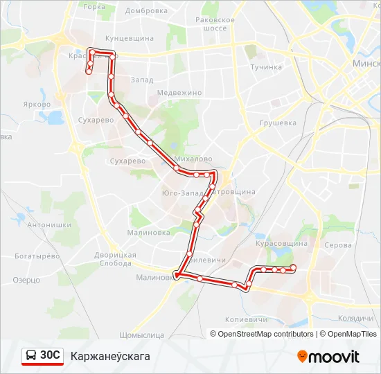 Автобус 30С: карта маршрута