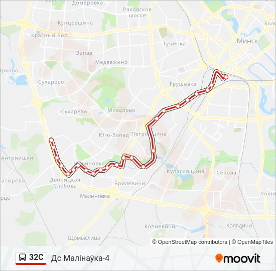 Автобус 32С: карта маршрута
