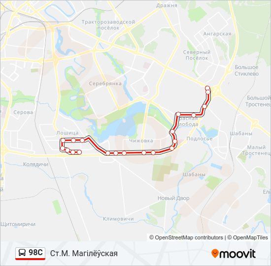 Автобус 98С: карта маршрута