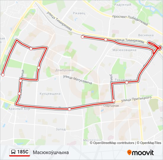 Автобус 185С: карта маршрута
