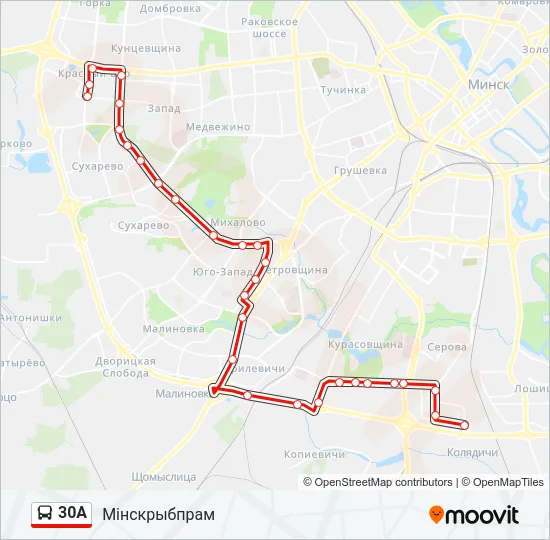 Автобус 30А: карта маршрута