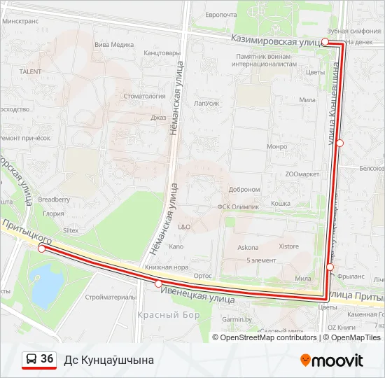 Автобус 36: карта маршрута
