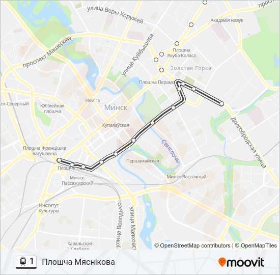 Трамвай 1: карта маршрута