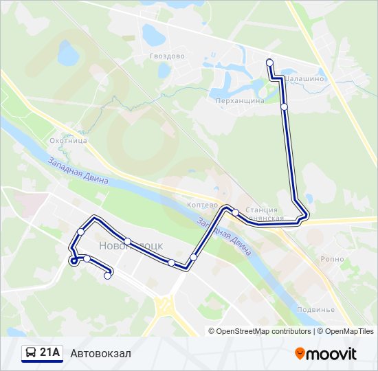 Автобус 21А: карта маршрута