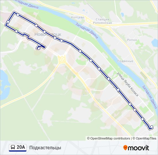 Автобус 20А: карта маршрута