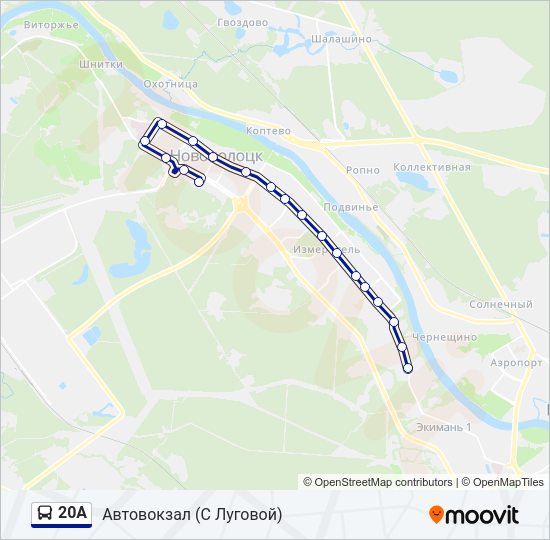 Автобус 20А: карта маршрута
