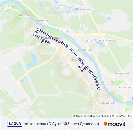 Автобус 20А: карта маршрута