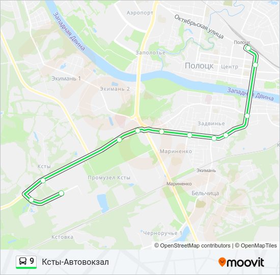 Автобус 9: карта маршрута