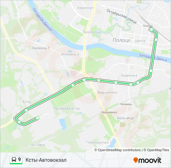 Автобус 9: карта маршрута
