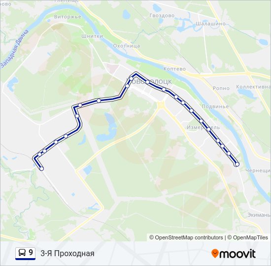 Автобус 9: карта маршрута