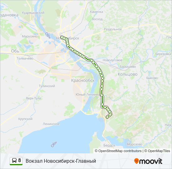 Маршрут автобуса 8 новосибирск с остановками на карте