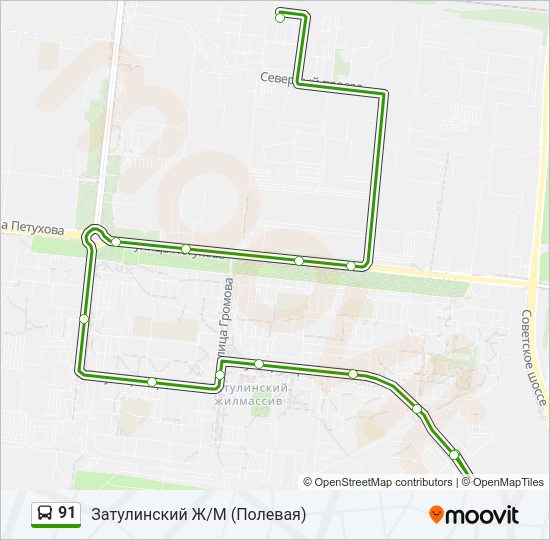 Автобус 91: карта маршрута