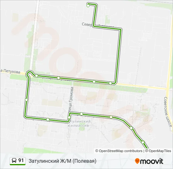 Автобус 91: карта маршрута