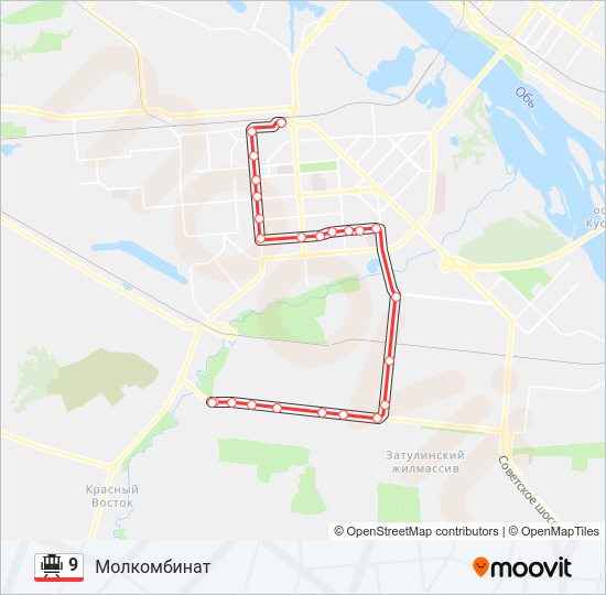 Трамвай 9: карта маршрута