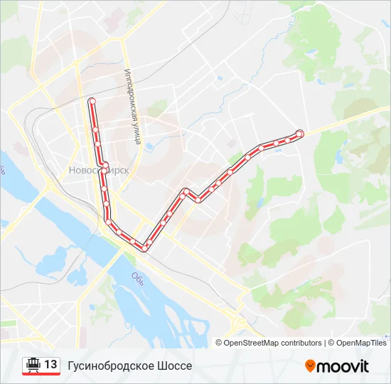 Трамвай 13: карта маршрута
