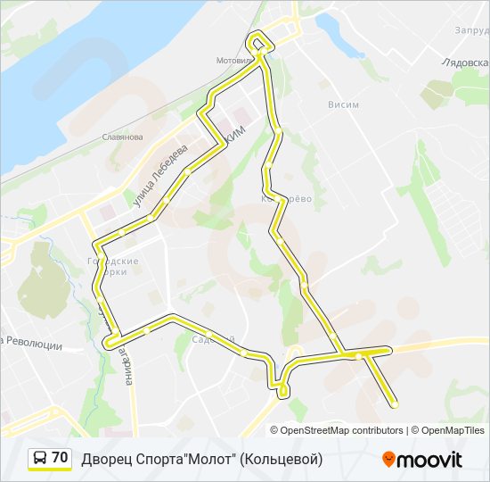 Автобус 70: карта маршрута