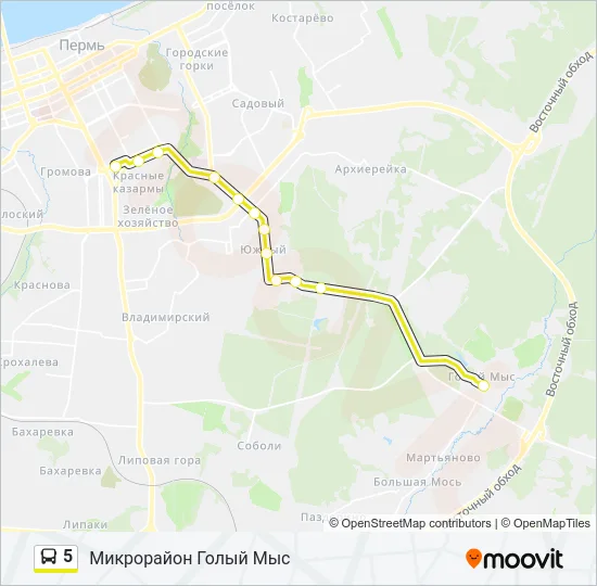 Автобус 5: карта маршрута
