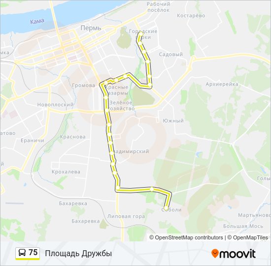 Автобус 75: карта маршрута