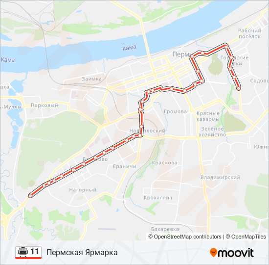 Маршрут 55 автобуса пермь остановки. Маршрут 11 трамвая Пермь. Схема маршрута трамвай 11.