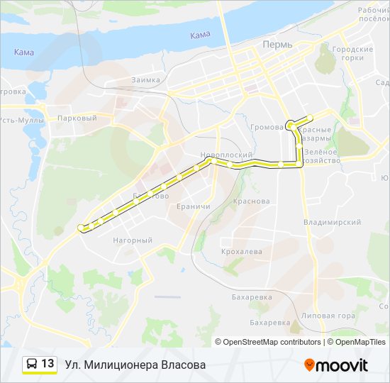 Автобус 13: карта маршрута