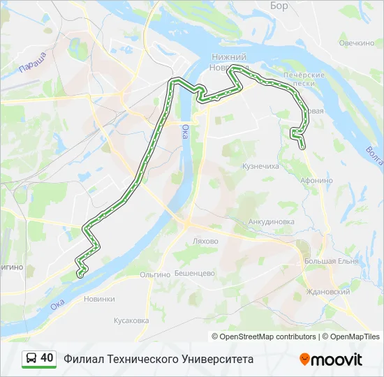 Автобус 40: карта маршрута
