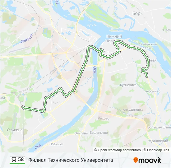 Автобус 58: карта маршрута