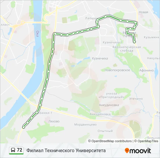 Автобус 72: карта маршрута